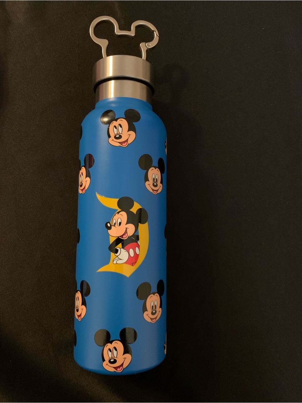 Disney Blue Mickey Mouse Patterned Stainless Steel Bottle with Silver Cap